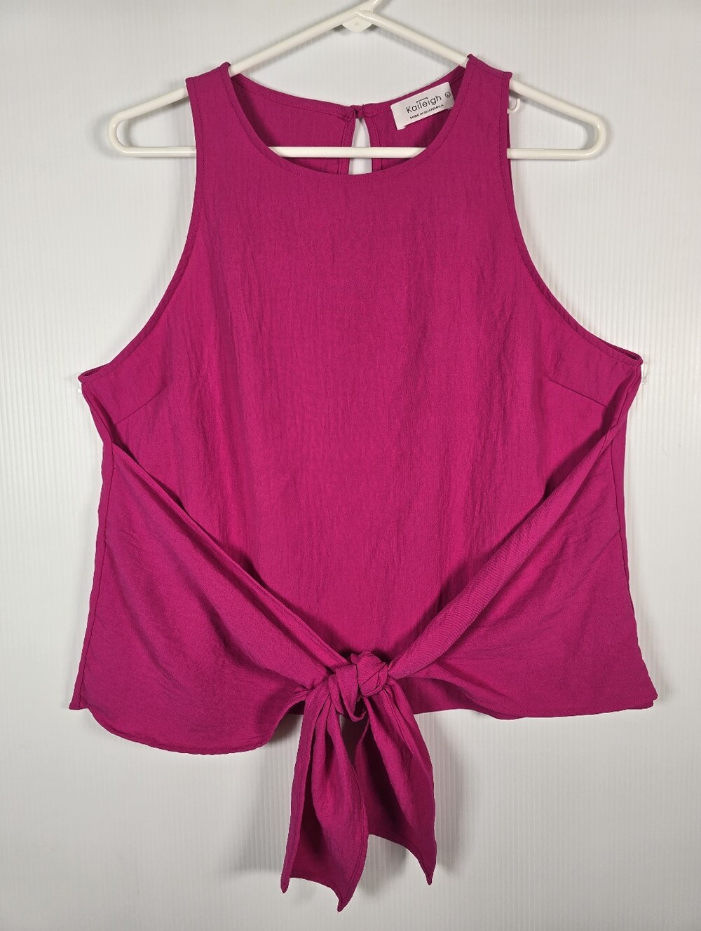 Kaileigh Bright Fuchsia Pink Sleeveless Blouse Tie Front Business Casual Size L